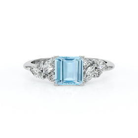 Solitaire accompagné aigue-marine diamant Divine Idylle - 22