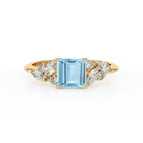 Solitaire accompagné aigue-marine diamant Divine Idylle - 22