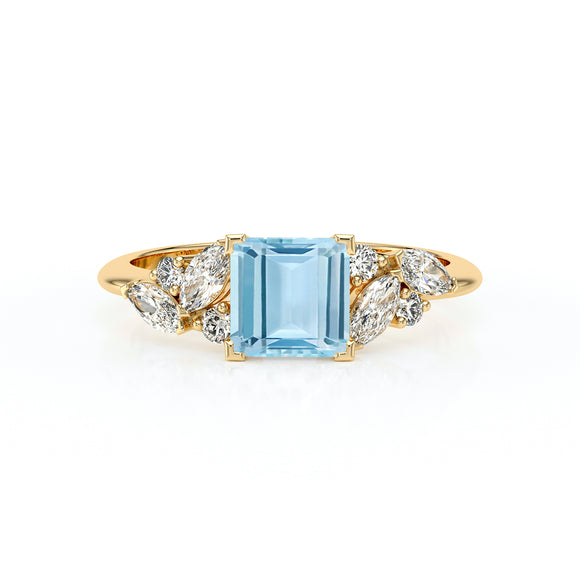 Solitaire accompagné aigue-marine diamant Divine Idylle - 22