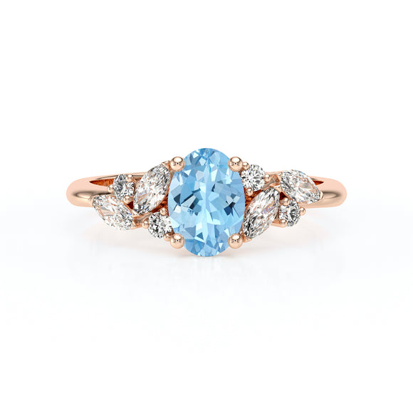 Solitaire accompagné aigue-marine diamant Divine Idylle - 23