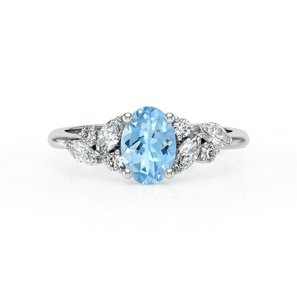 Solitaire accompagné aigue-marine diamant Divine Idylle - 23