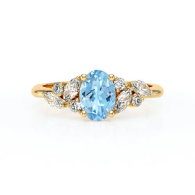 Solitaire accompagné aigue-marine diamant Divine Idylle - 23