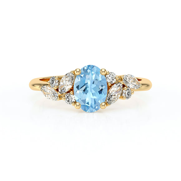 Solitaire accompagné aigue-marine diamant Divine Idylle - 23