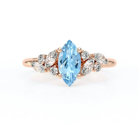 Solitaire accompagné aigue-marine diamant Divine Idylle - 24