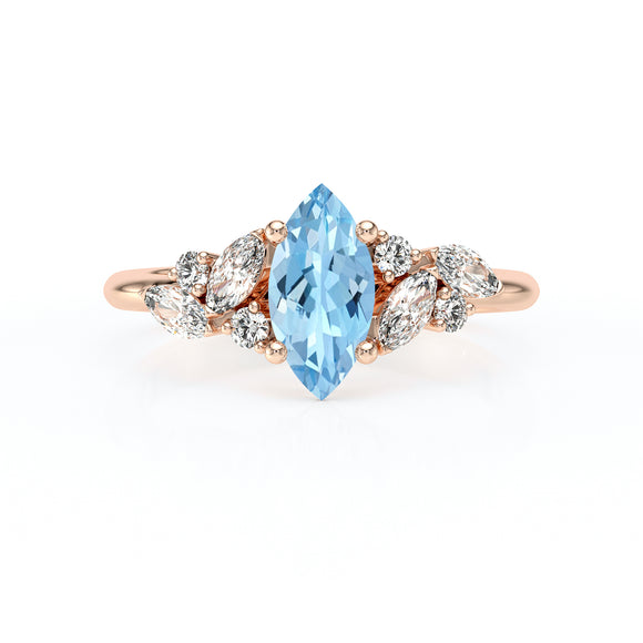 Solitaire accompagné aigue-marine diamant Divine Idylle - 24