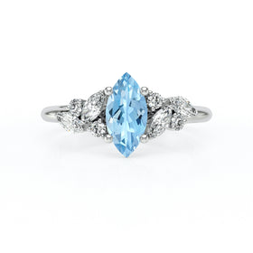 Solitaire accompagné aigue-marine diamant Divine Idylle - 24