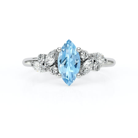Solitaire accompagné aigue-marine diamant Divine Idylle - 24