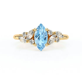 Solitaire accompagné aigue-marine diamant Divine Idylle - 24