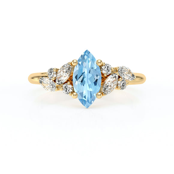 Solitaire accompagné aigue-marine diamant Divine Idylle - 24