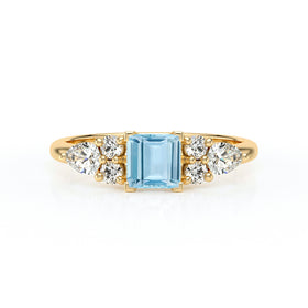 Solitaire accompagné aigue-marine diamant Divine Idylle - 26
