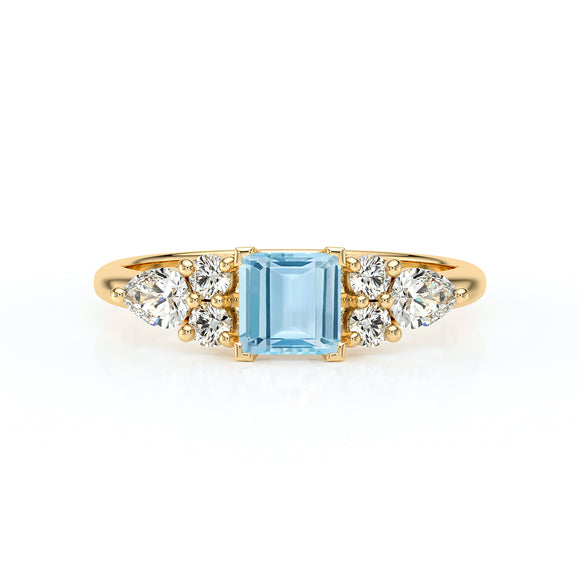 Solitaire accompagné aigue-marine diamant Divine Idylle - 26