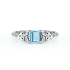 Solitaire accompagné aigue-marine diamant Divine Idylle - 26