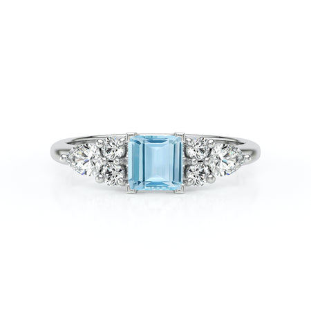 Solitaire accompagné aigue-marine diamant Divine Idylle - 26