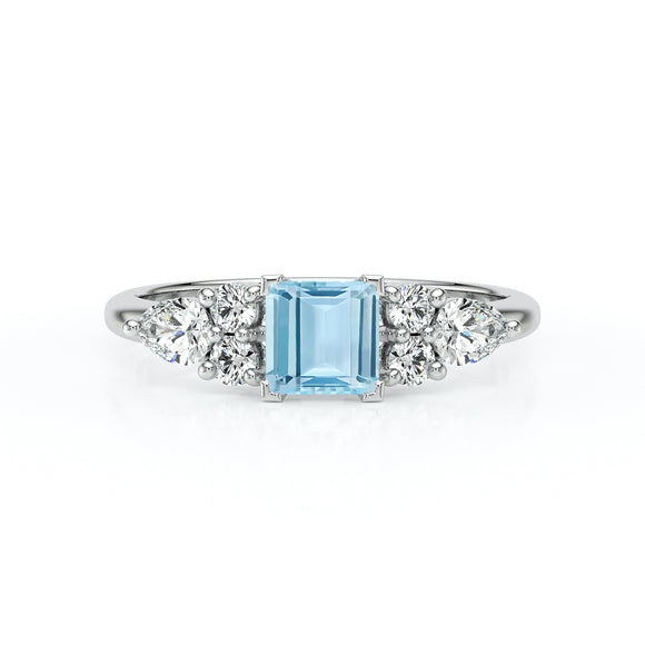 Solitaire accompagné aigue-marine diamant Divine Idylle - 26