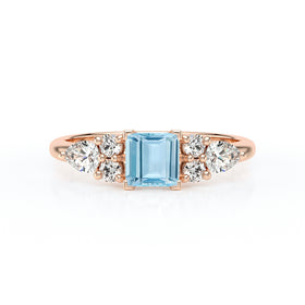 Solitaire accompagné aigue-marine diamant Divine Idylle - 26