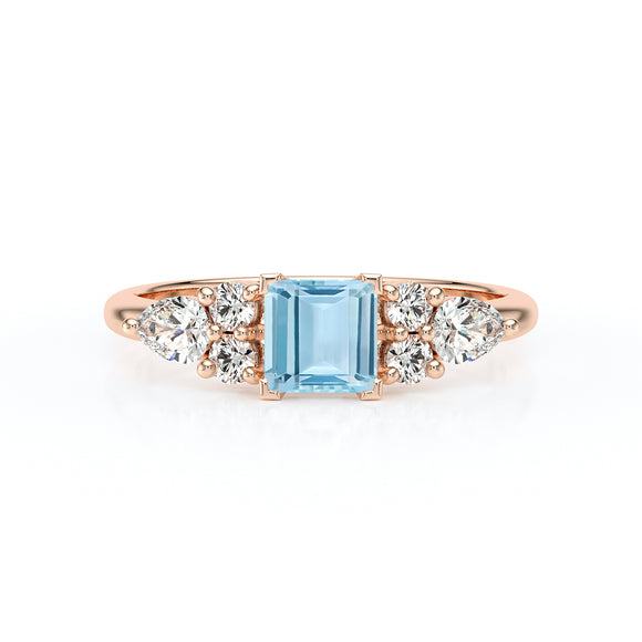 Solitaire accompagné aigue-marine diamant Divine Idylle - 26
