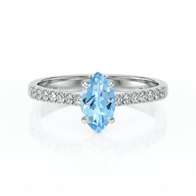 Solitaire accompagné aigue-marine et diamant Divine Idylle - 6