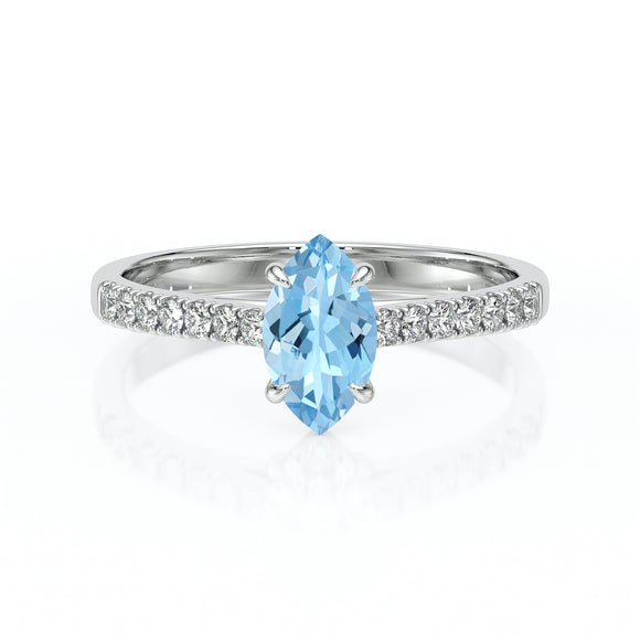 Solitaire accompagné aigue-marine et diamant Divine Idylle - 6