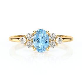 Solitaire accompagné aigue-marine et diamant Divine Idylle - 7