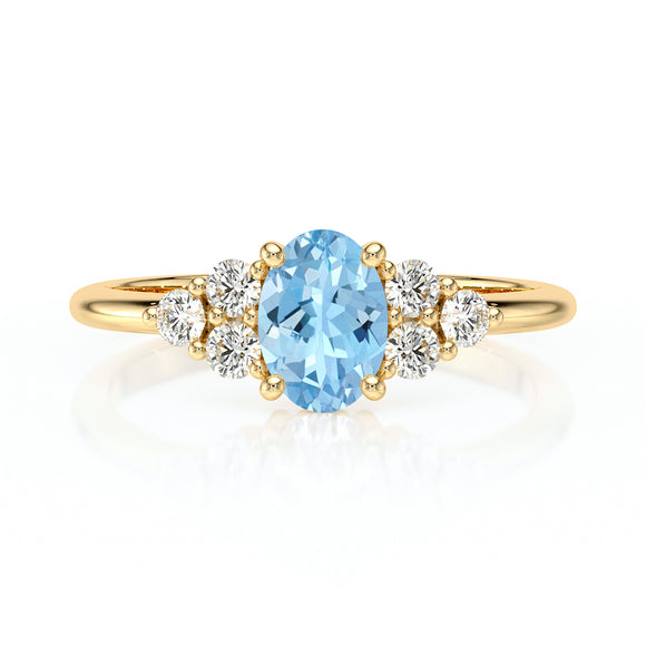 Solitaire accompagné aigue-marine et diamant Divine Idylle - 7