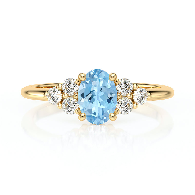 Solitaire accompagné aigue-marine et diamant Divine Idylle - 7