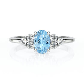 Solitaire accompagné aigue-marine et diamant Divine Idylle - 7