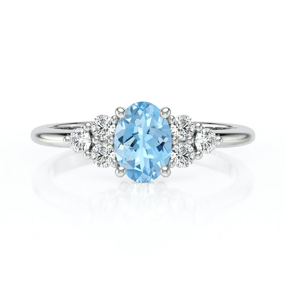 Solitaire accompagné aigue-marine et diamant Divine Idylle - 7