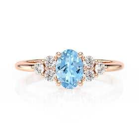 Solitaire accompagné aigue-marine et diamant Divine Idylle - 7