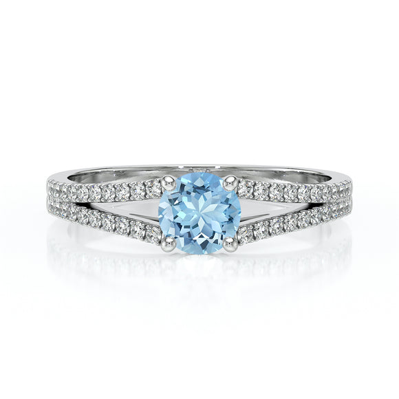 Solitaire accompagné aigue-marine et diamant Divine Idylle - 8