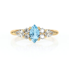 Solitaire accompagné aigue-marine diamant Divine Idylle - 9