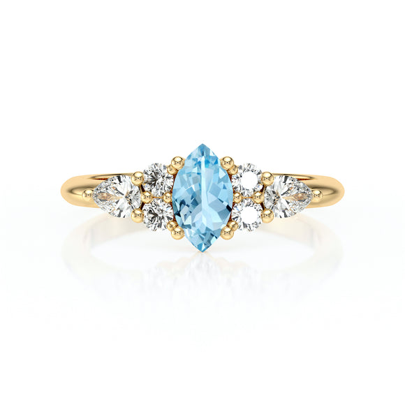 Solitaire accompagné aigue-marine diamant Divine Idylle - 9