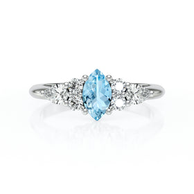 Solitaire accompagné aigue-marine diamant Divine Idylle - 9