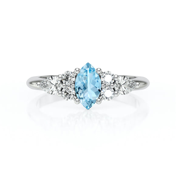 Solitaire accompagné aigue-marine diamant Divine Idylle - 9