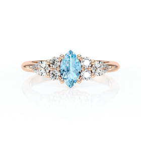 Solitaire accompagné aigue-marine diamant Divine Idylle - 9