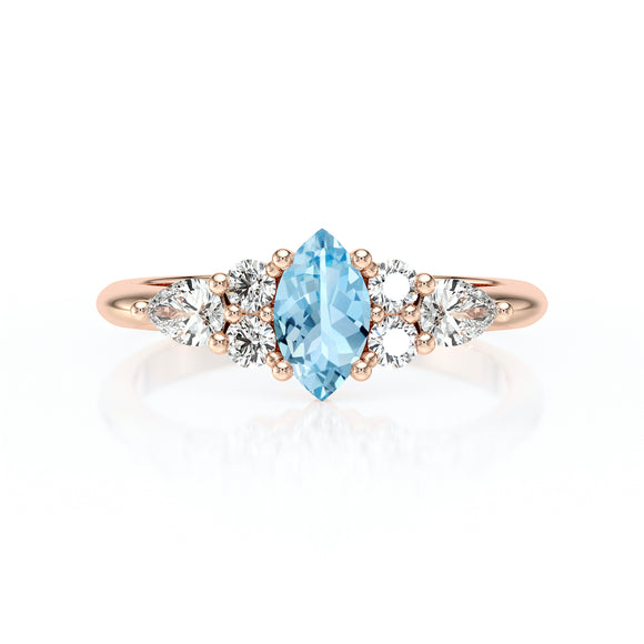 Solitaire accompagné aigue-marine diamant Divine Idylle - 9