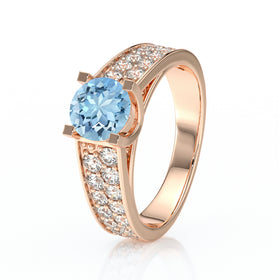Solitaire accompagné aigue-marine diamant Fou de toi - 2