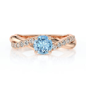 Solitaire accompagné aigue-marine diamant Fou de toi - 3