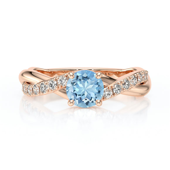 Solitaire accompagné aigue-marine diamant Fou de toi - 3