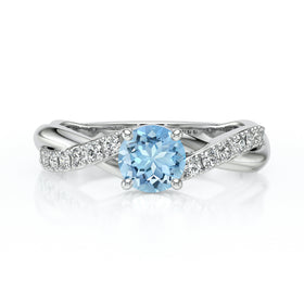 Solitaire accompagné aigue-marine diamant Fou de toi - 3