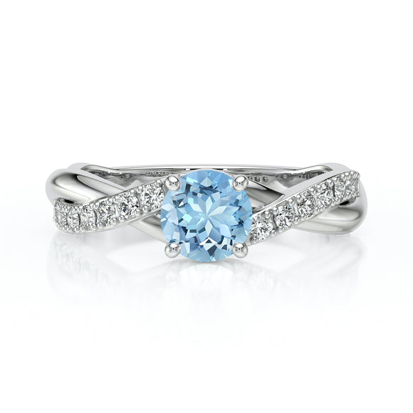 Solitaire accompagné aigue-marine diamant Fou de toi - 3