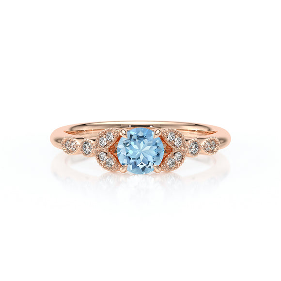 Solitaire accompagné aigue-marine diamant Fou de toi - 4