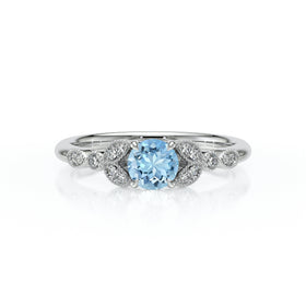 Solitaire accompagné aigue-marine diamant Fou de toi - 4