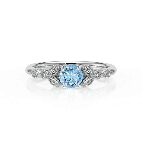 Solitaire accompagné aigue-marine diamant Fou de toi - 4