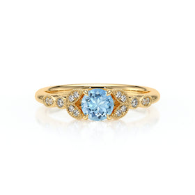 Solitaire accompagné aigue-marine diamant Fou de toi - 4