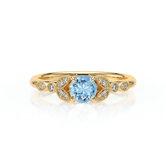 Solitaire accompagné aigue-marine diamant Fou de toi - 4