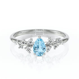Solitaire accompagné aigue-marine et diamant Pluie d'étoiles - 10