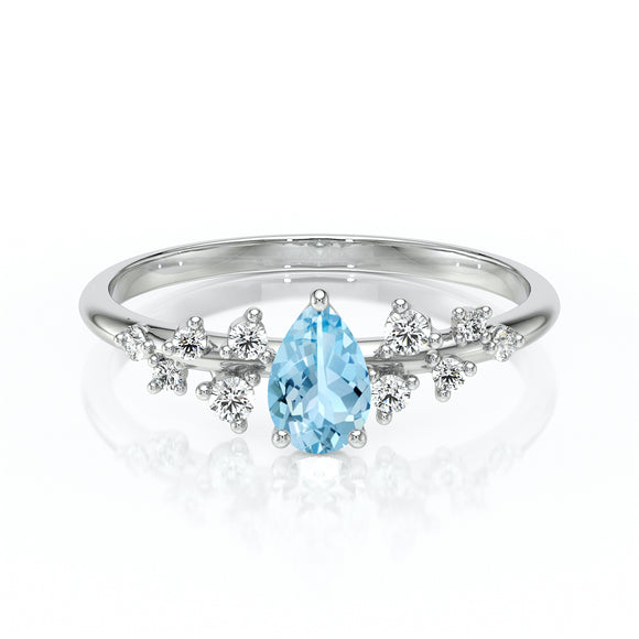 Solitaire accompagné aigue-marine et diamant Pluie d'étoiles - 10