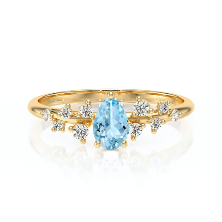 Solitaire accompagné aigue-marine et diamant Pluie d'étoiles - 10