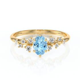 Solitaire accompagné aigue-marine et diamant Pluie d'étoiles - 11