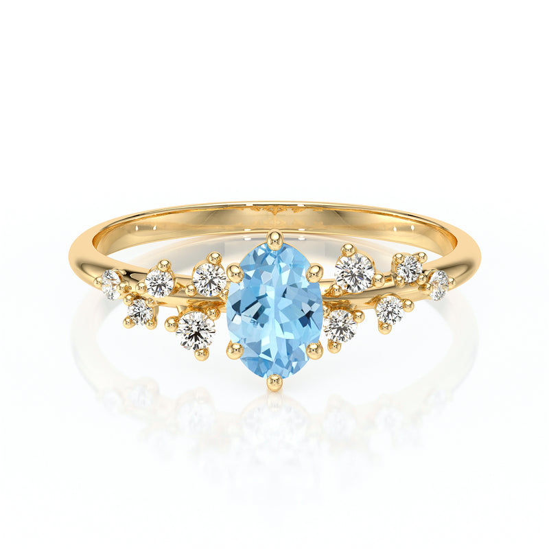 Solitaire accompagné aigue-marine et diamant Pluie d'étoiles - 11